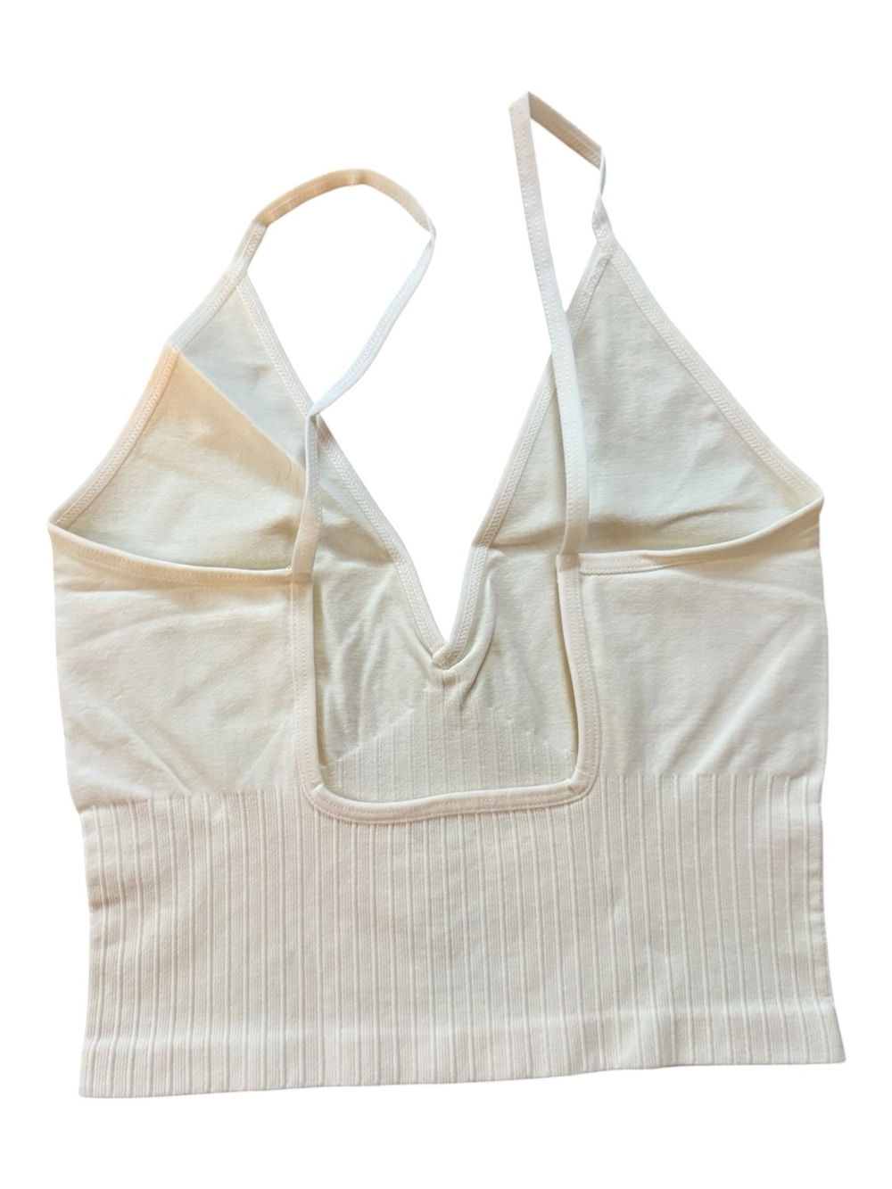 Ivory/cream Ribbed V-Neck Cropped Tank - Picture 2 of 4